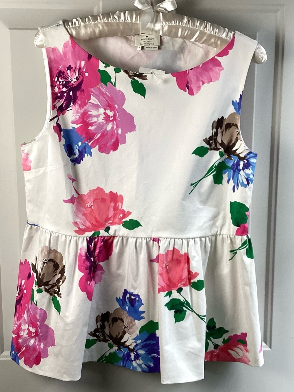 kate spade White Floral Peplum Dress with Pink & Blue Blooms